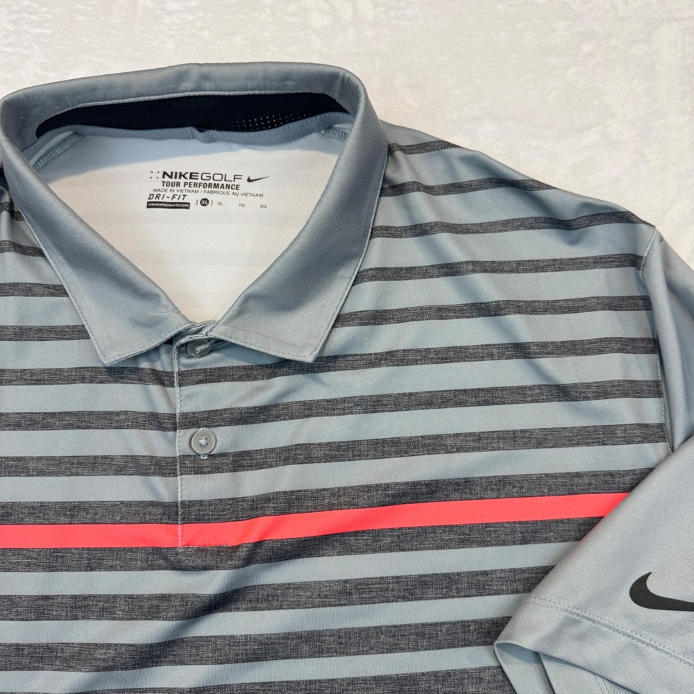 Nike Golf Tour Performance Dri-FIT Polo Shirt Mens XL Grey Striped Mayville Club